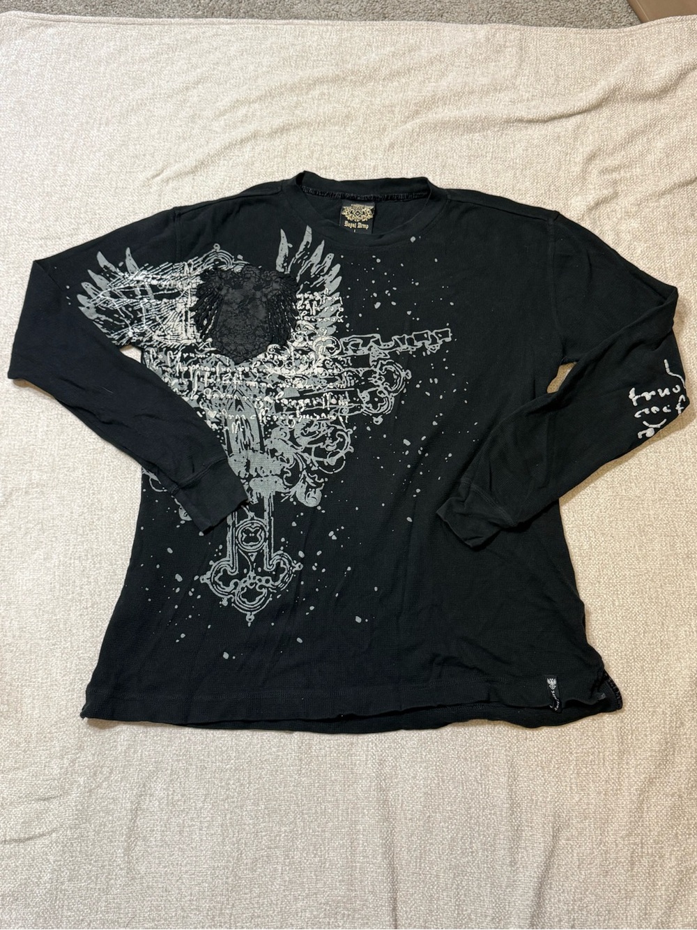 Royal Army Y2K Gothic Eagle Long Sleeve Shirt L Embroidered Grunge Punk